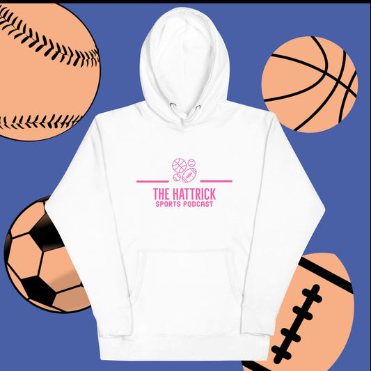 The HatTrick Sports Podcast Hoodie White/Pink