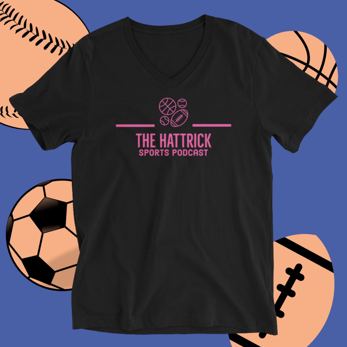 Unisex Short Sleeve V-Neck The HatTrick Sports Podcast T-Shirt